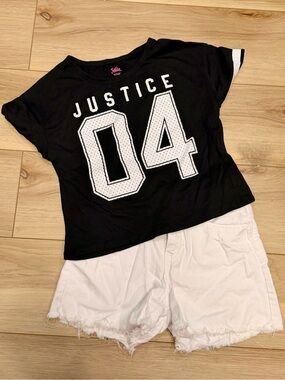Justice Black & White '04' Graphic Crop Tee